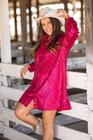 Raspberry Sequin Shirt Dress