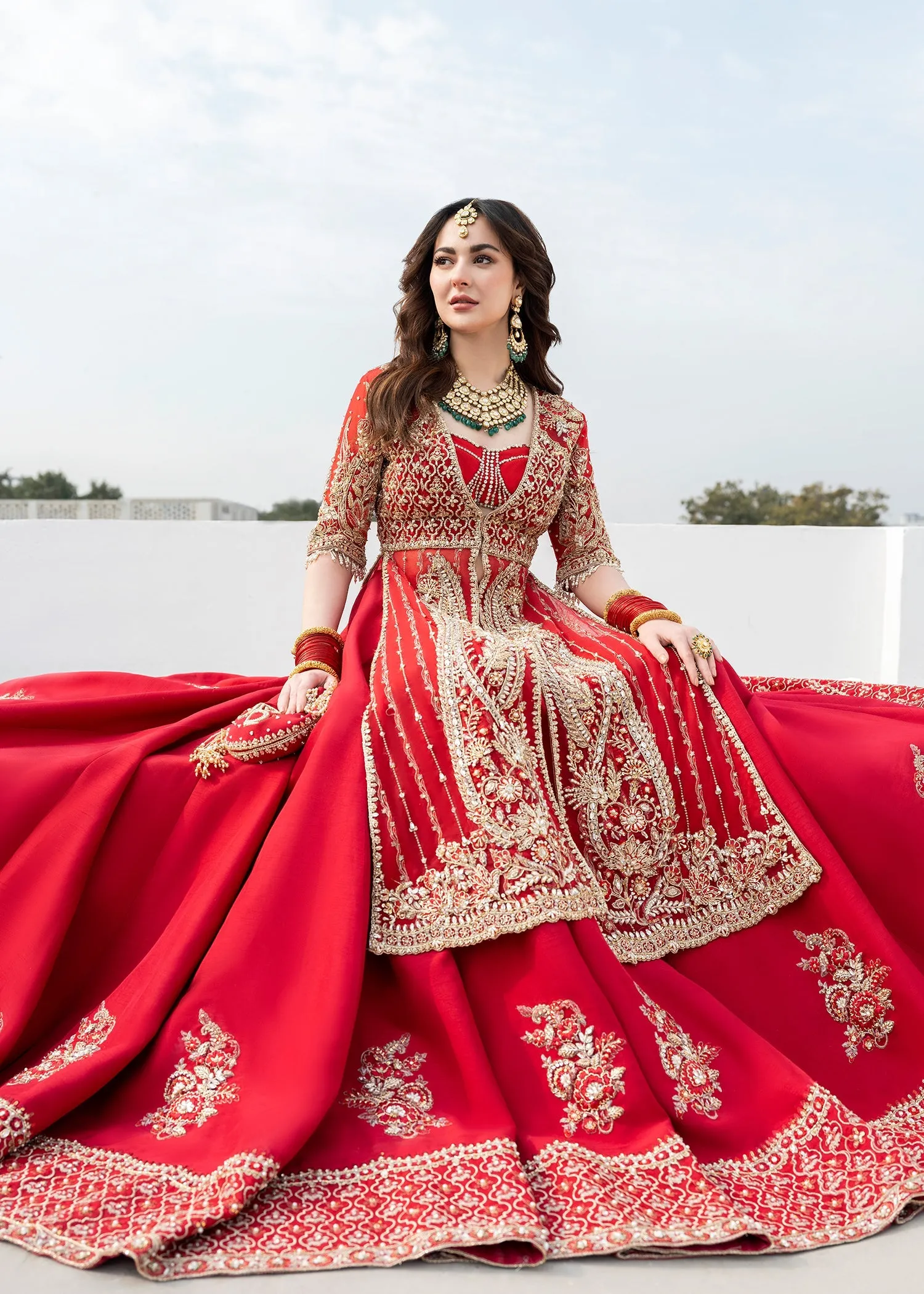 Red Silk Lehenga Shirt for Pakistani Bridal Dresses