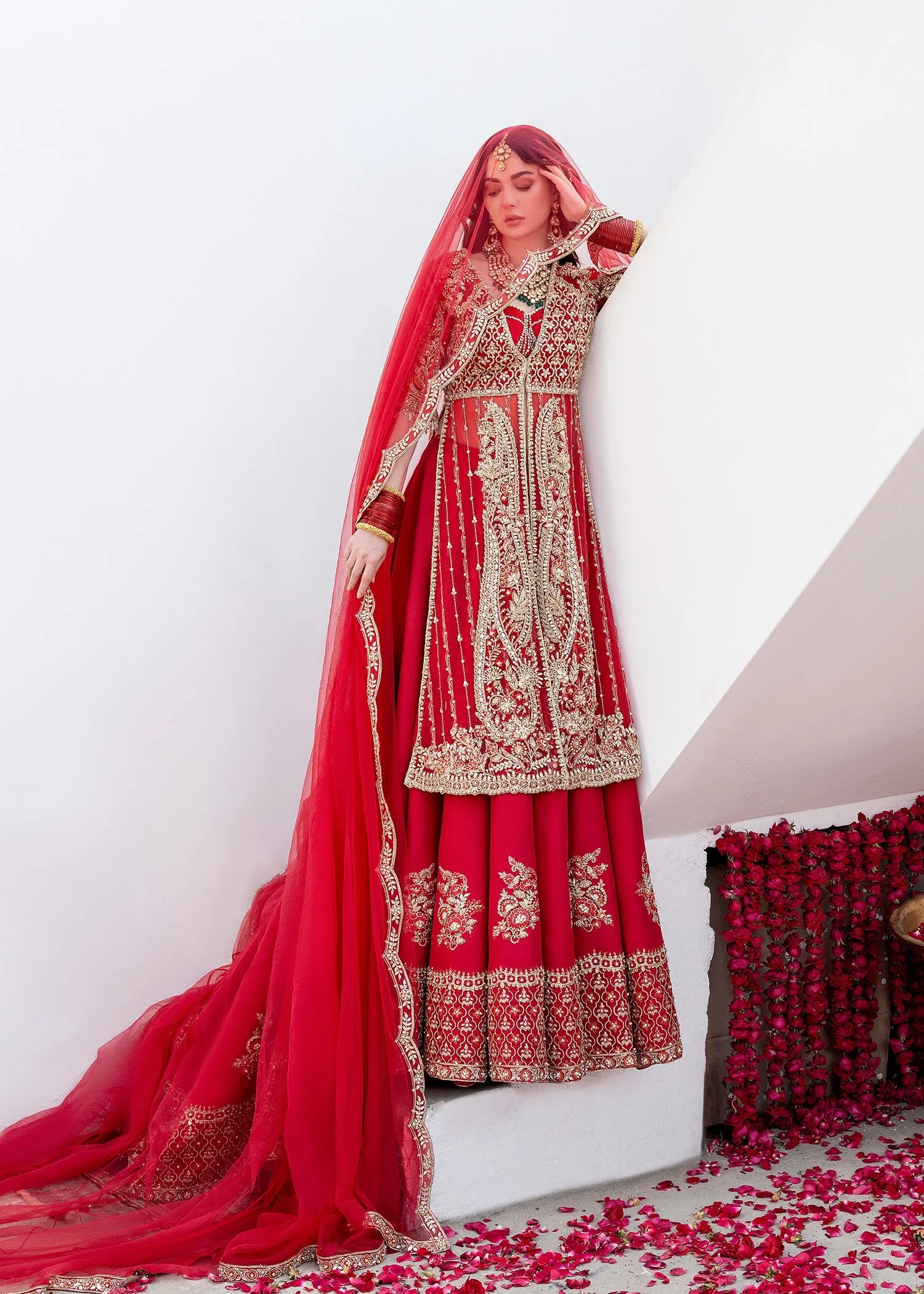 Red Silk Lehenga Shirt for Pakistani Bridal Dresses