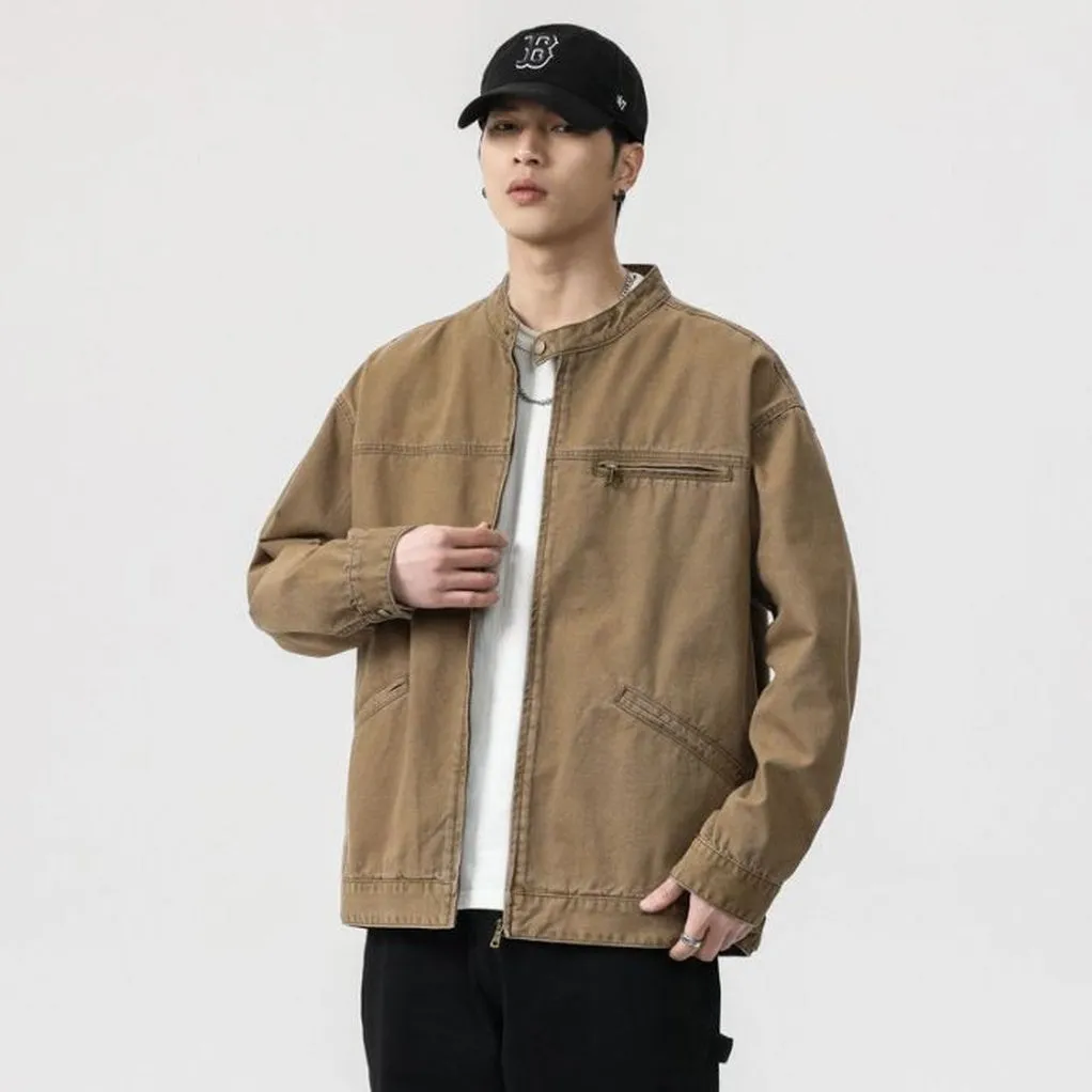 Relaxed-fit Trucker Jacket with Band Neckline