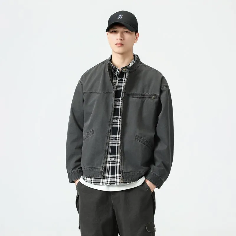 Relaxed-fit Trucker Jacket with Band Neckline