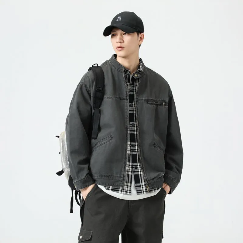 Relaxed-fit Trucker Jacket with Band Neckline