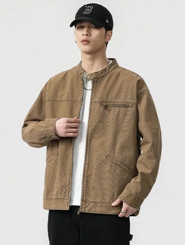Relaxed-fit Trucker Jacket with Band Neckline
