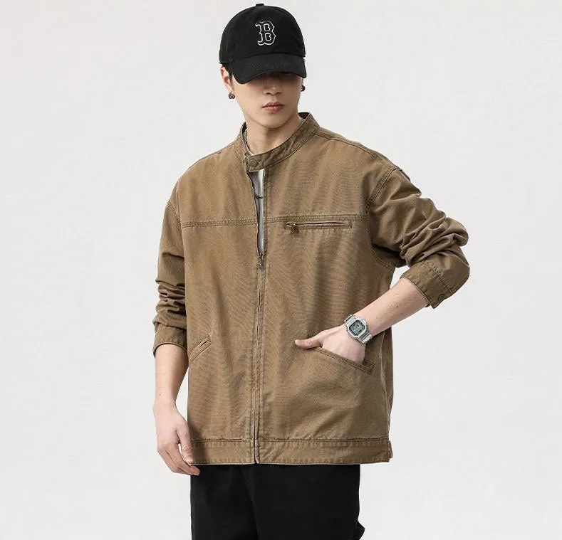 Relaxed-fit Trucker Jacket with Band Neckline