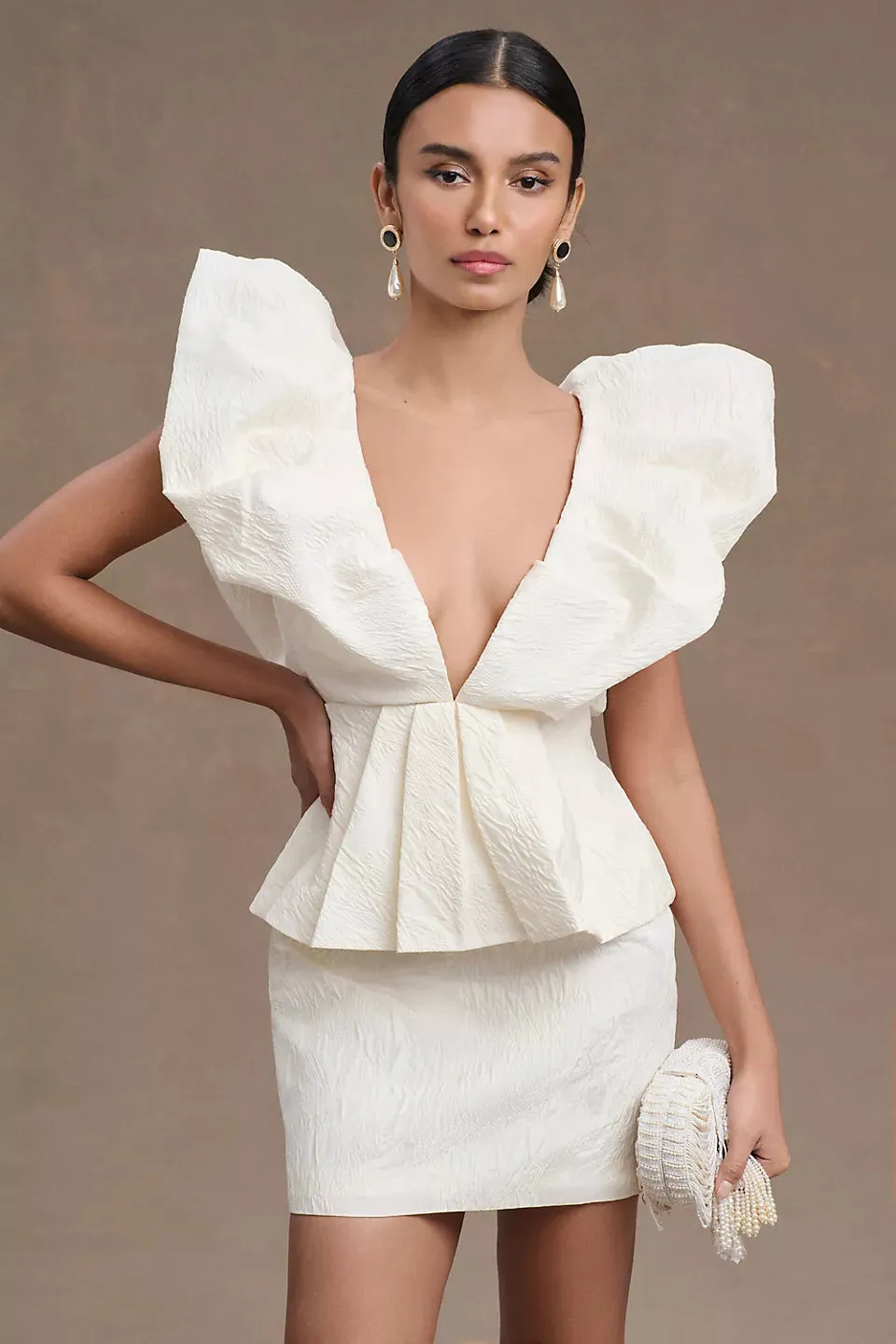 Ronny Kobo Calin Puff-Sleeve Peplum Mini Dress
