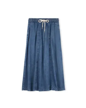 Rope Tie Waist Denim Maxi Skirt