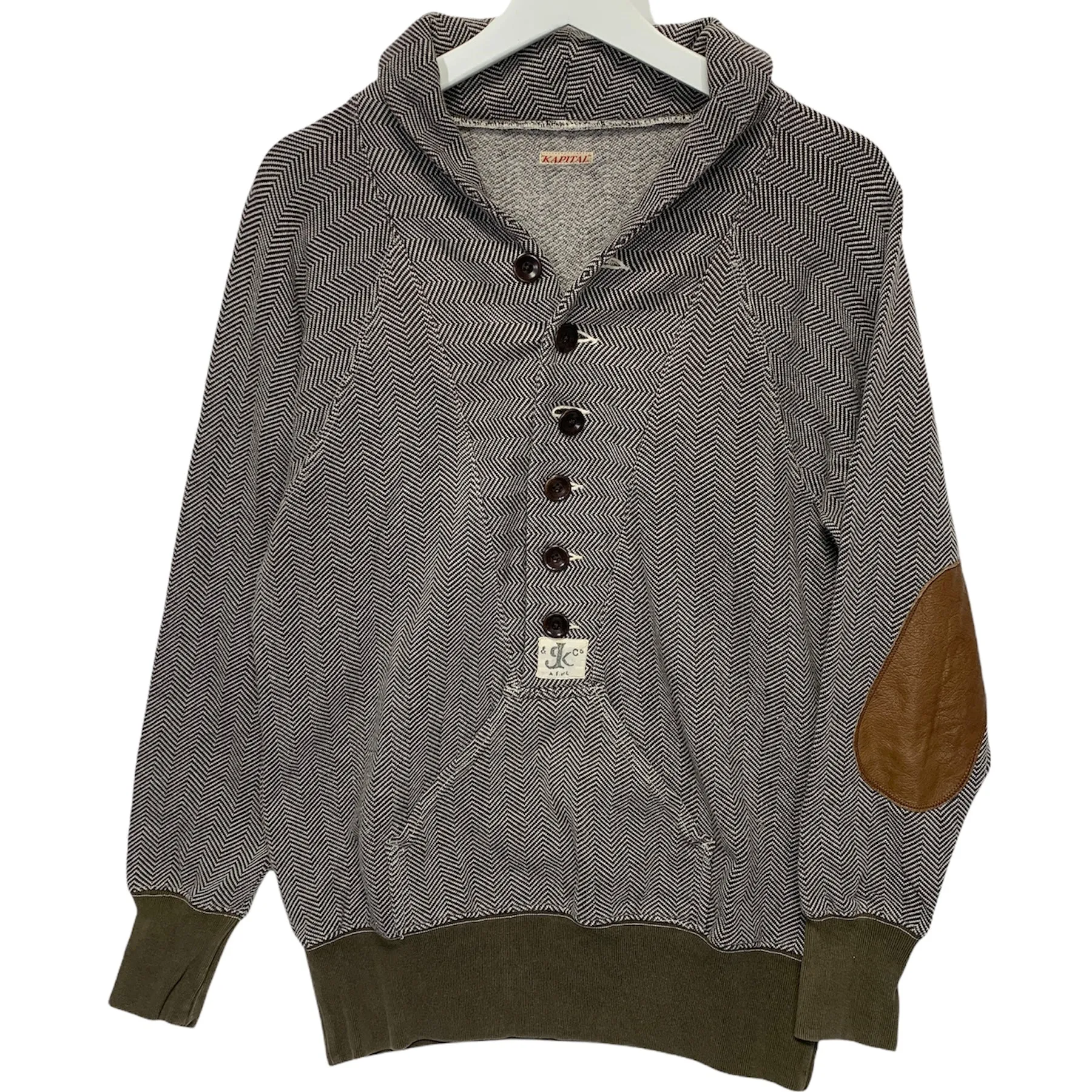 [S] Kapital Shawl Collar Herringbone Pullover Sweatshirt