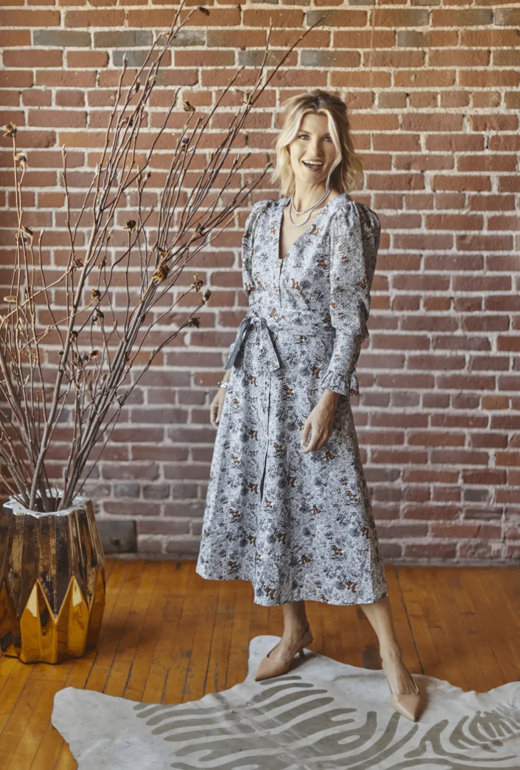 SAMPLE Long Sleeve Day Gown - MIDI - Horses