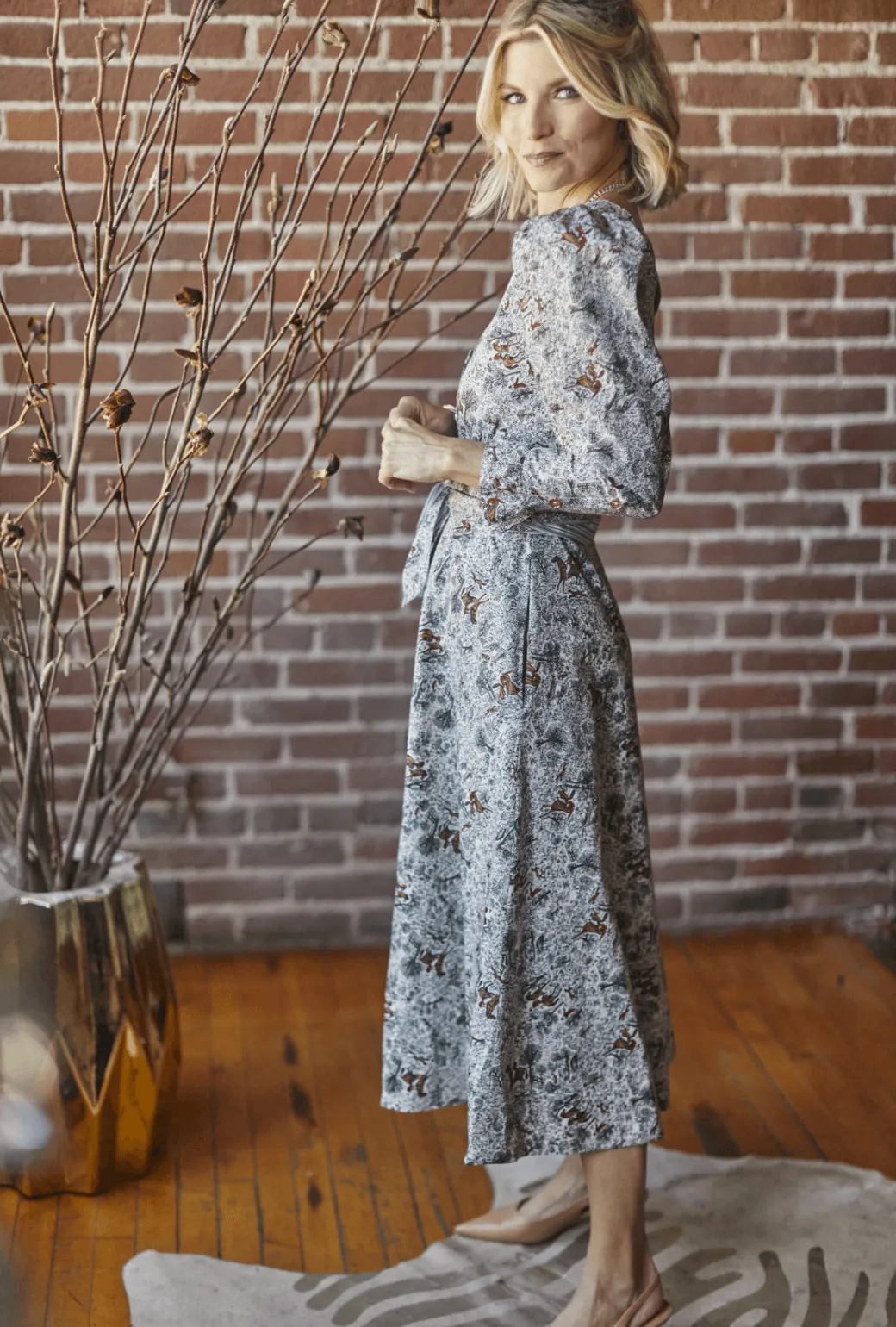 SAMPLE Long Sleeve Day Gown - MIDI - Horses