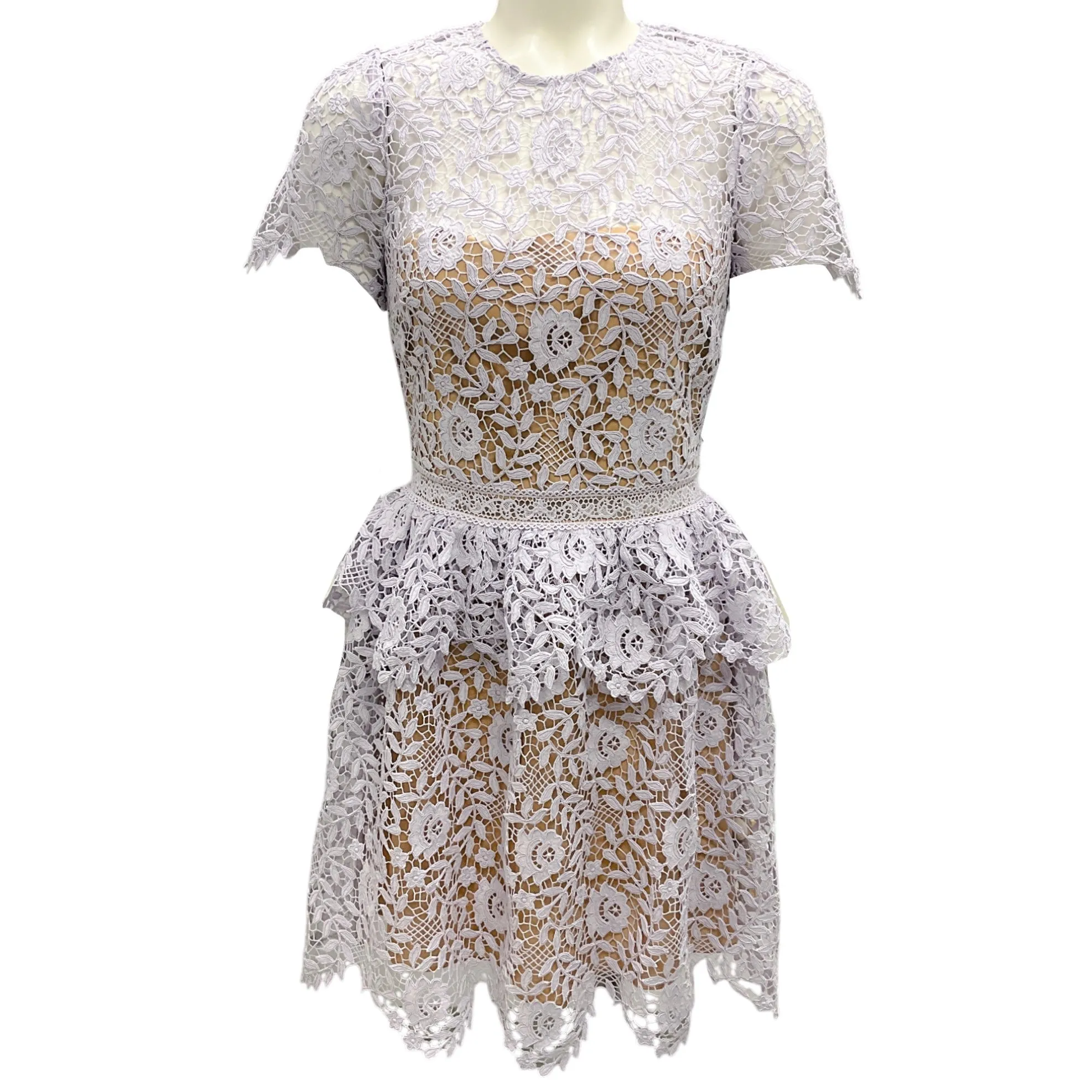 Self-Portrait Lilac Rose 2022 Lace Peplum Mini Dress
