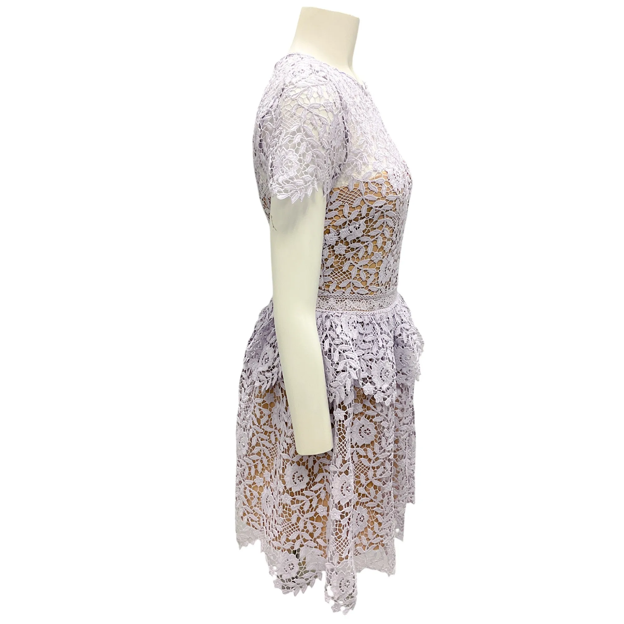 Self-Portrait Lilac Rose 2022 Lace Peplum Mini Dress