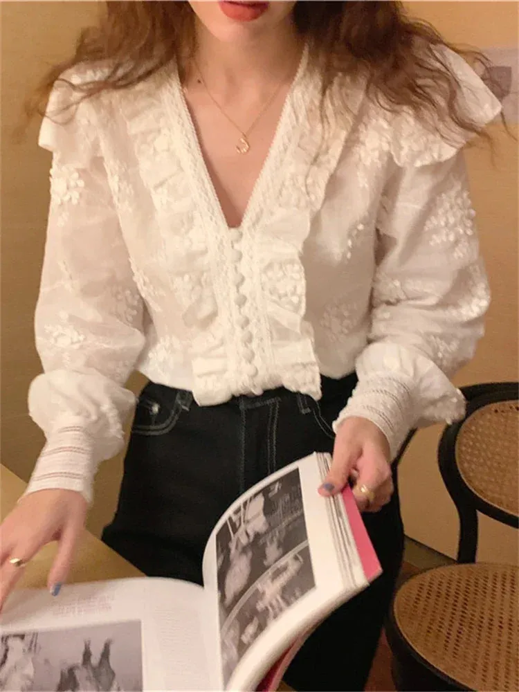 Shirt Womens Blouse Summer Women Blouses Fall Maxi White Elegant Vintage Long Sleeve Cotton Oversize Loose