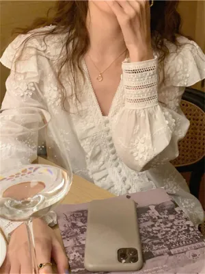 Shirt Womens Blouse Summer Women Blouses Fall Maxi White Elegant Vintage Long Sleeve Cotton Oversize Loose