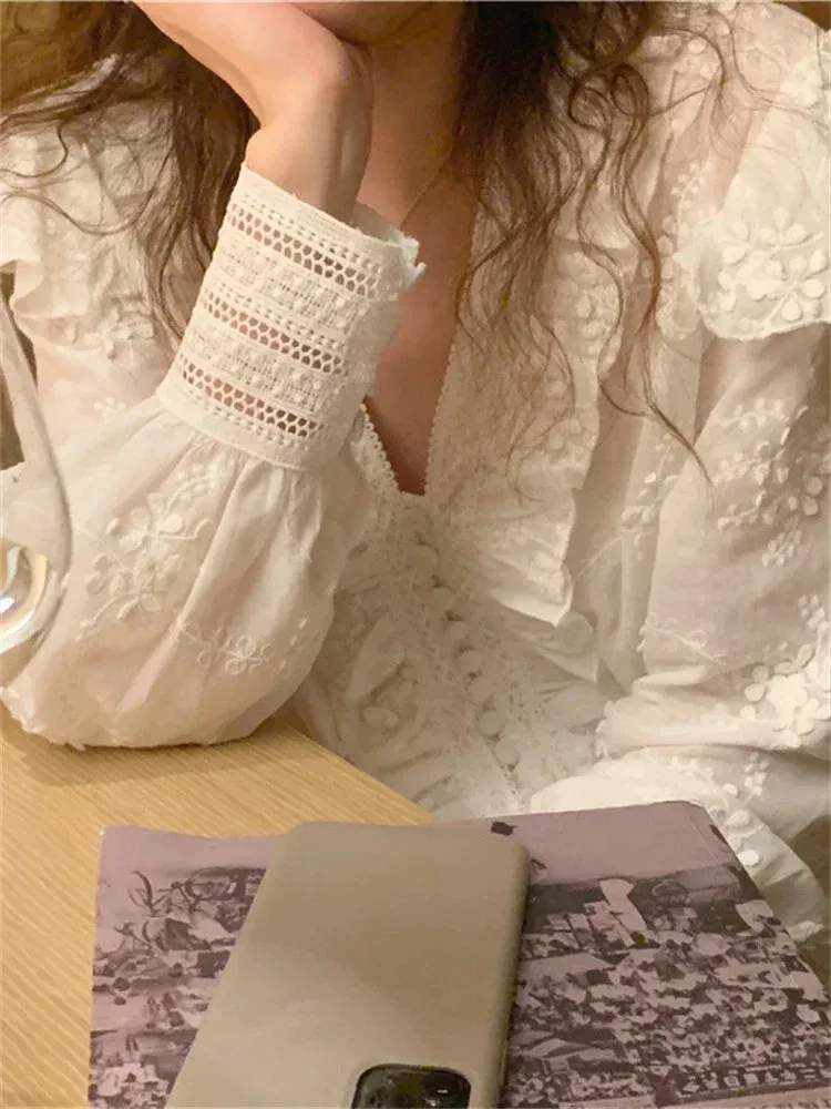 Shirt Womens Blouse Summer Women Blouses Fall Maxi White Elegant Vintage Long Sleeve Cotton Oversize Loose