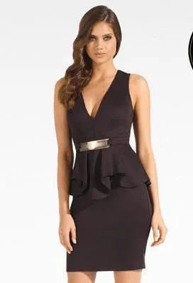short dress V-neck sleeveless peplum dress