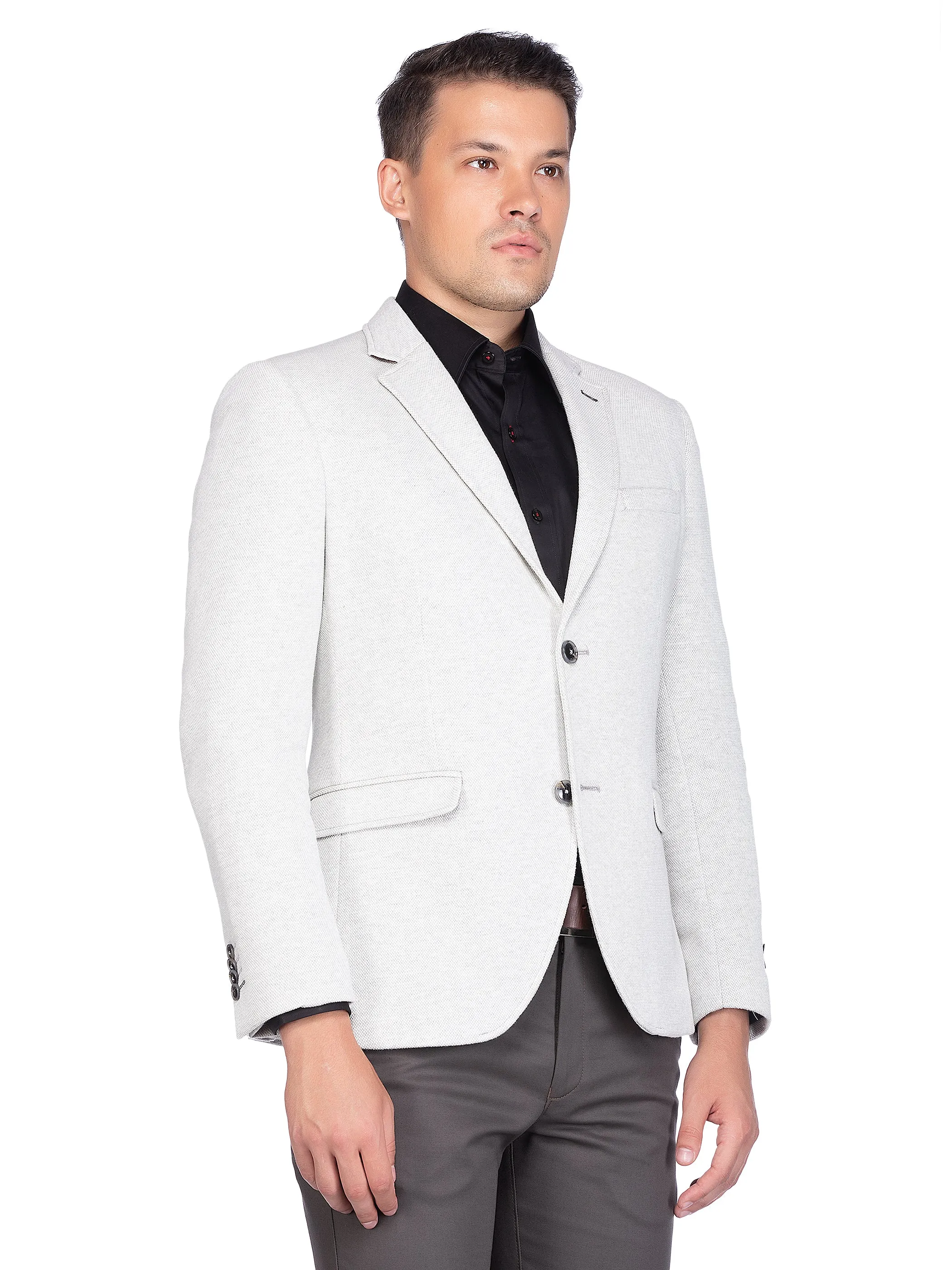 Silver Knit Notch Collar Jacket