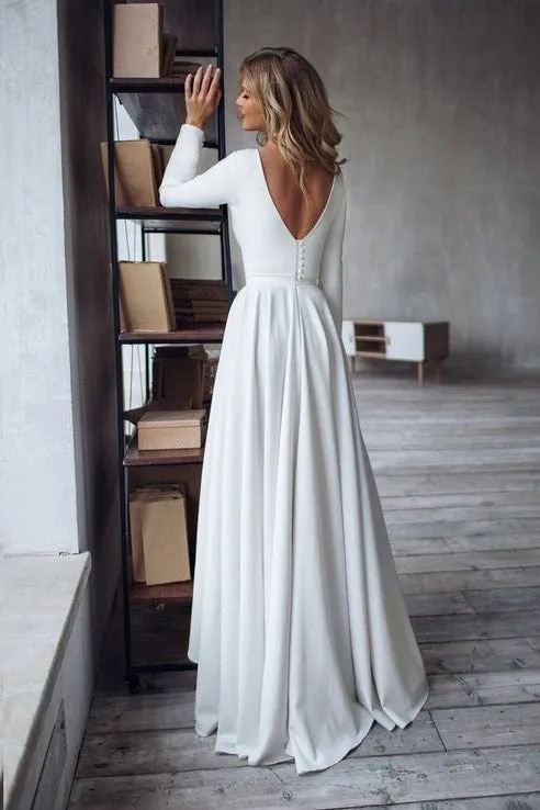 Simple Hi-lo Bridal Gown with Long Sleeves