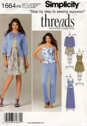 Simplicity 1664 THREADS COLLECTION Womens Top Skirt Pants & Jacket Out Of Print Sewing Pattern Sizes 12 - 20 UNCUT Factory Folded