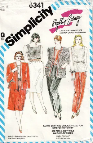 Simplicity 6341 Phyllis Sidney Womens Stretch Knit Casual Capsule Wardrobe 1980s Vintage Sewing Pattern Size 16 Bust 38 inches UNCUT Factory Folded