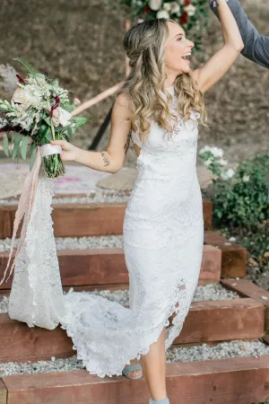 Sleeveless Hollow Back Lace Bride Dresses with Cut Skirt
