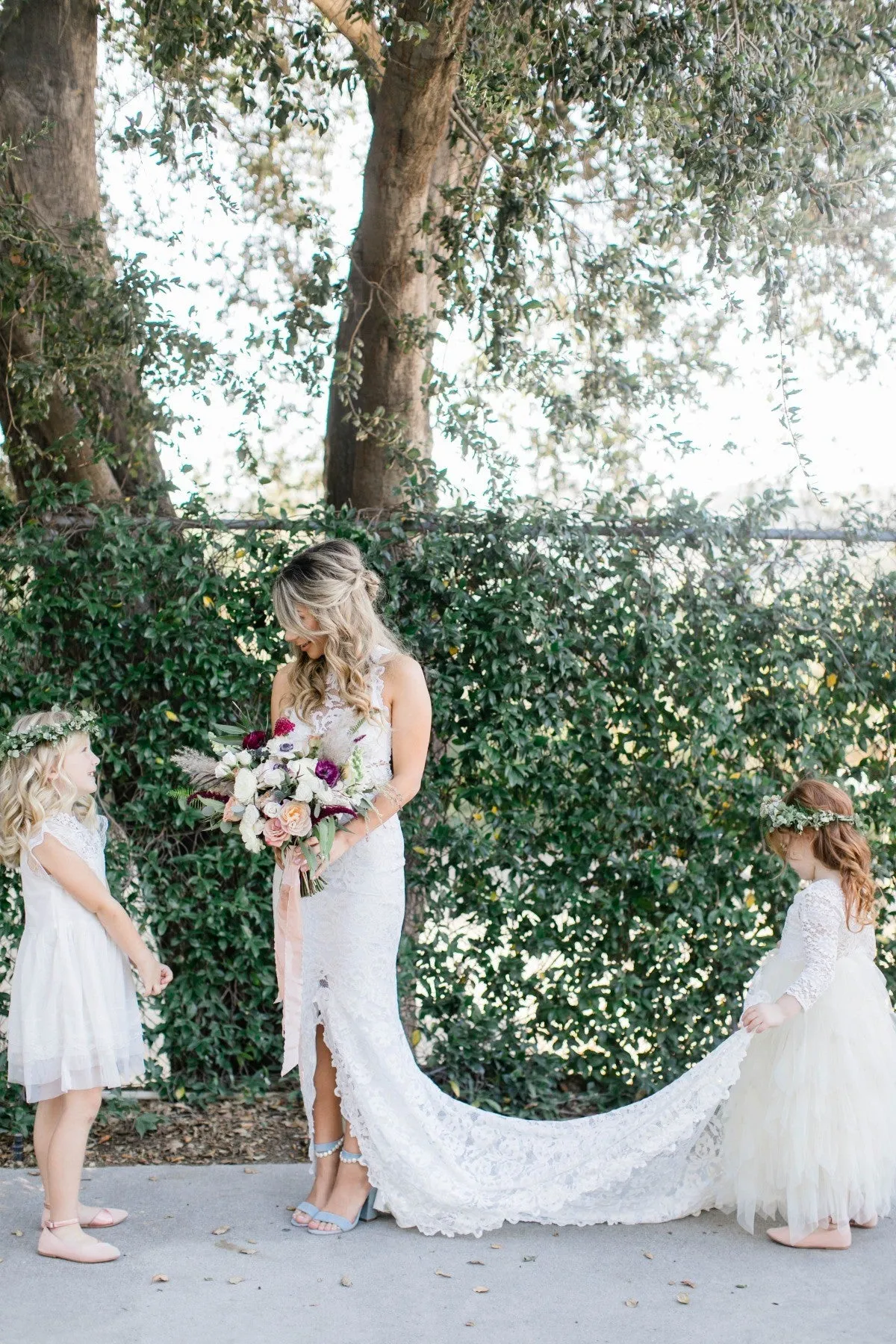 Sleeveless Hollow Back Lace Bride Dresses with Cut Skirt