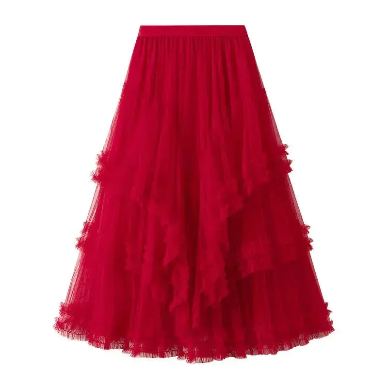 Slimming Multi-layer Gauze Skirt High-grade Midi Tulle Skirt