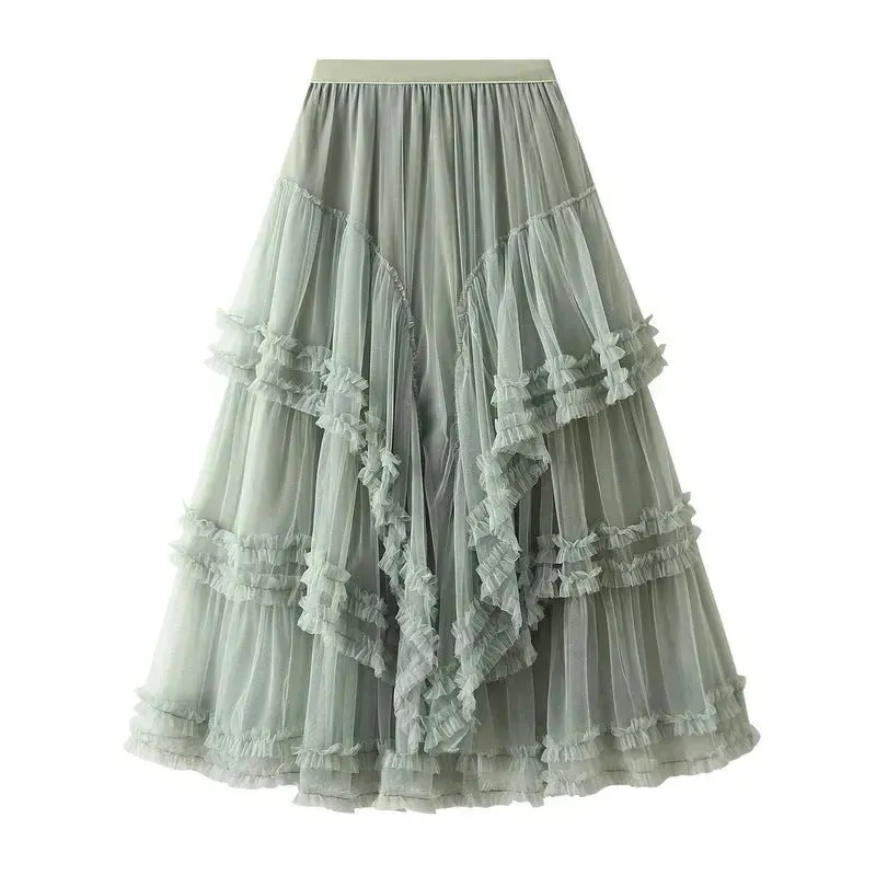 Slimming Multi-layer Gauze Skirt High-grade Midi Tulle Skirt