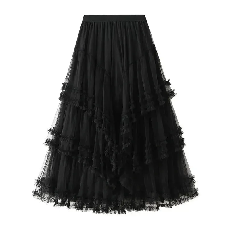 Slimming Multi-layer Gauze Skirt High-grade Midi Tulle Skirt