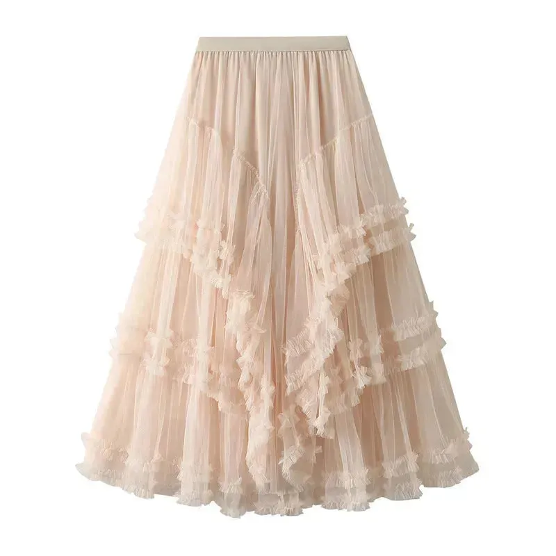 Slimming Multi-layer Gauze Skirt High-grade Midi Tulle Skirt