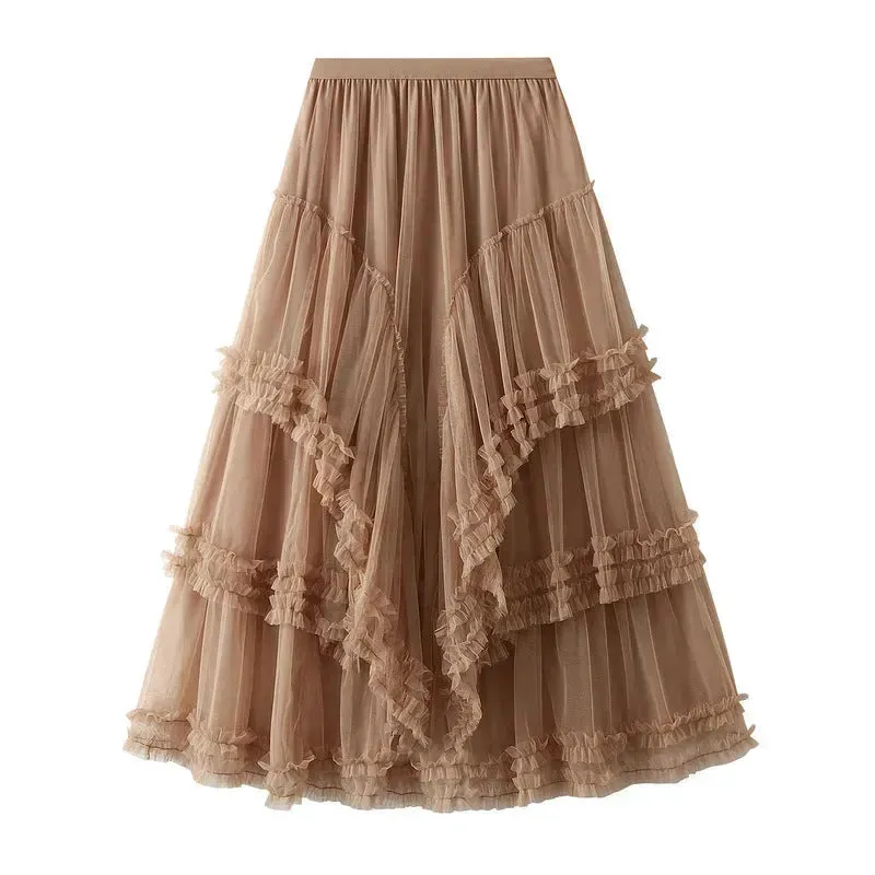 Slimming Multi-layer Gauze Skirt High-grade Midi Tulle Skirt