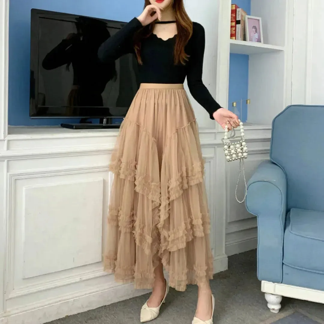 Slimming Multi-layer Gauze Skirt High-grade Midi Tulle Skirt