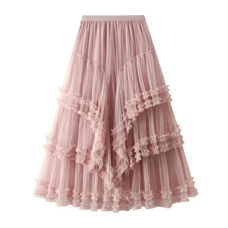 Slimming Multi-layer Gauze Skirt High-grade Midi Tulle Skirt
