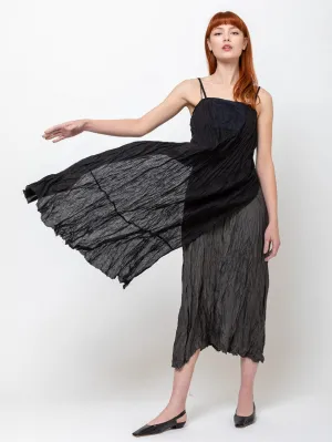 Slip Dress with Gauze Apron - Black