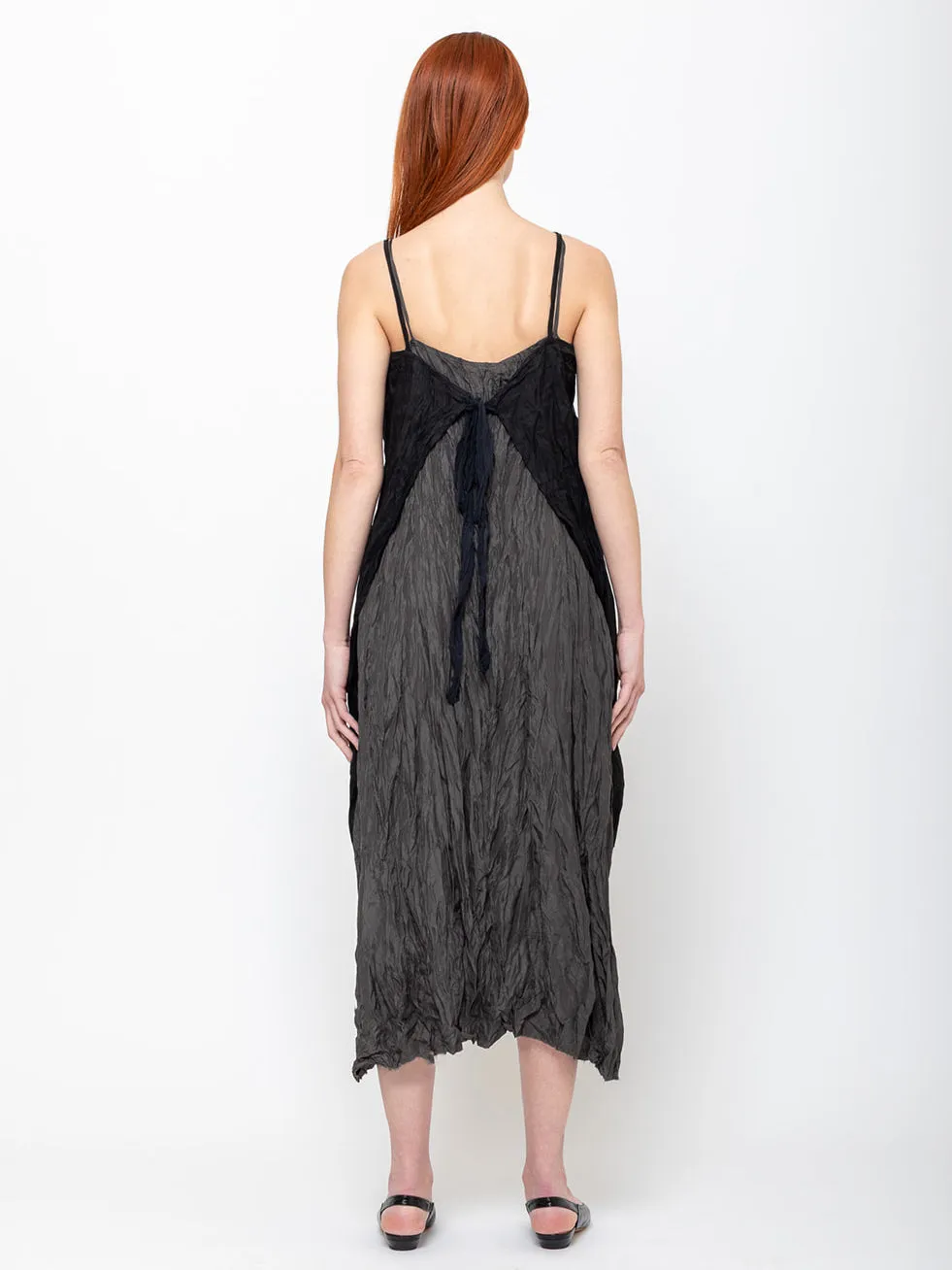 Slip Dress with Gauze Apron - Black