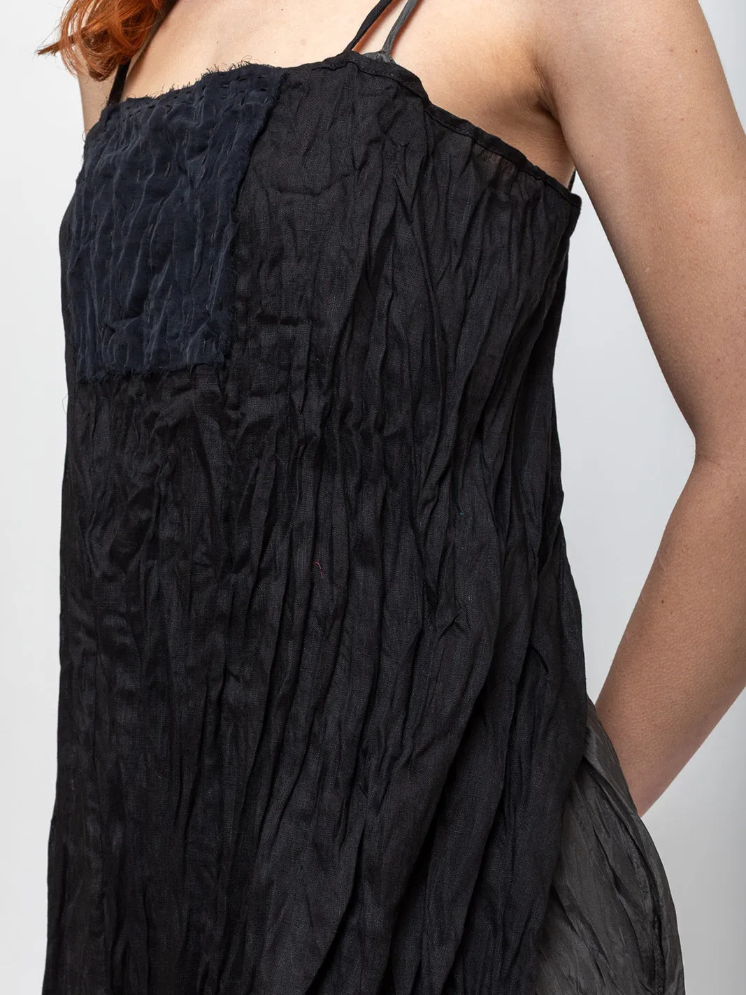 Slip Dress with Gauze Apron - Black