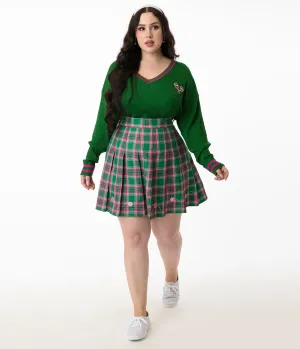 Smak Parlour Plus Size Pink & Green Plaid Pickleball Pleated Mini Skirt