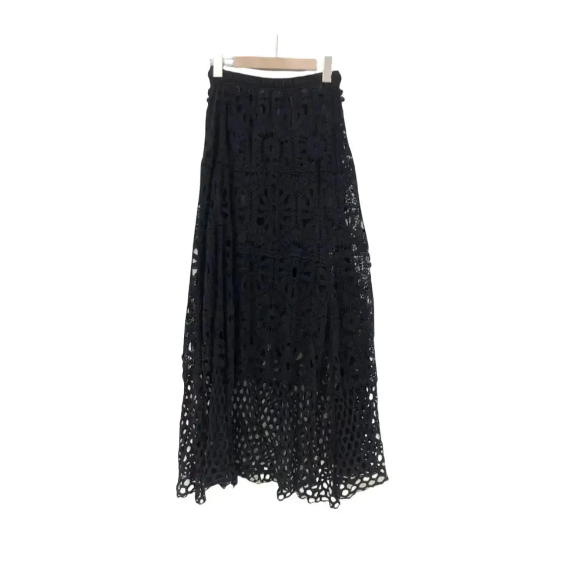 Spring Summer Crochet Lace Patchwork A- Line Beach Skirt Holiday Style Hollow-out flared flowy Maxi Skirt