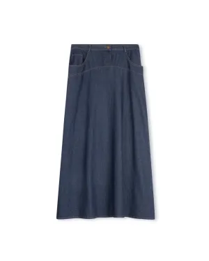 Stitched Detailed Denim Maxi Skirt