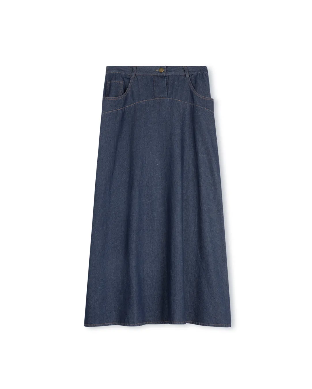 Stitched Detailed Denim Maxi Skirt