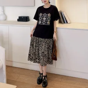 Stylish Women's T-Shirt Dress Featuring Pattern Print and Rhinestone Details