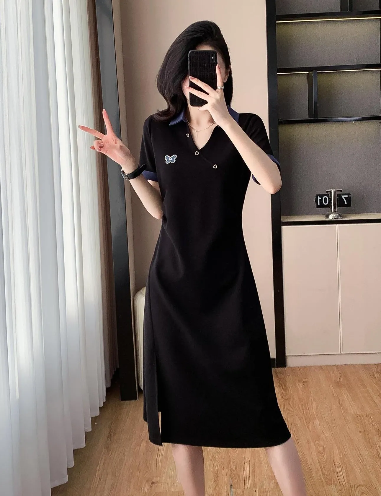 Stylish Women's T-Shirt Dress with Split Thigh and Colorful Details