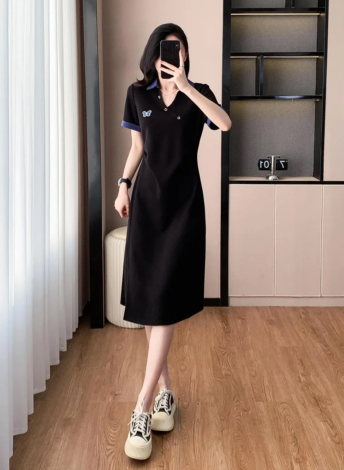 Stylish Women's T-Shirt Dress with Split Thigh and Colorful Details