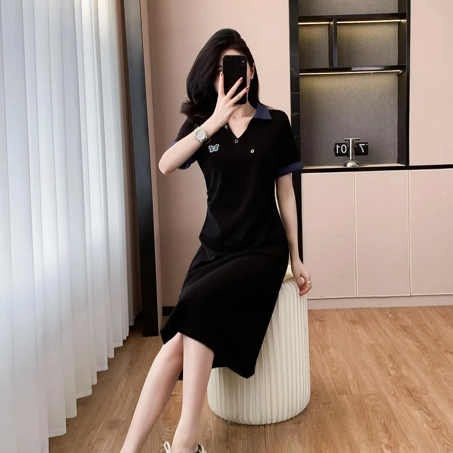 Stylish Women's T-Shirt Dress with Split Thigh and Colorful Details