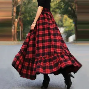 Sweet Plaid Midi Maxi Skirt For Women