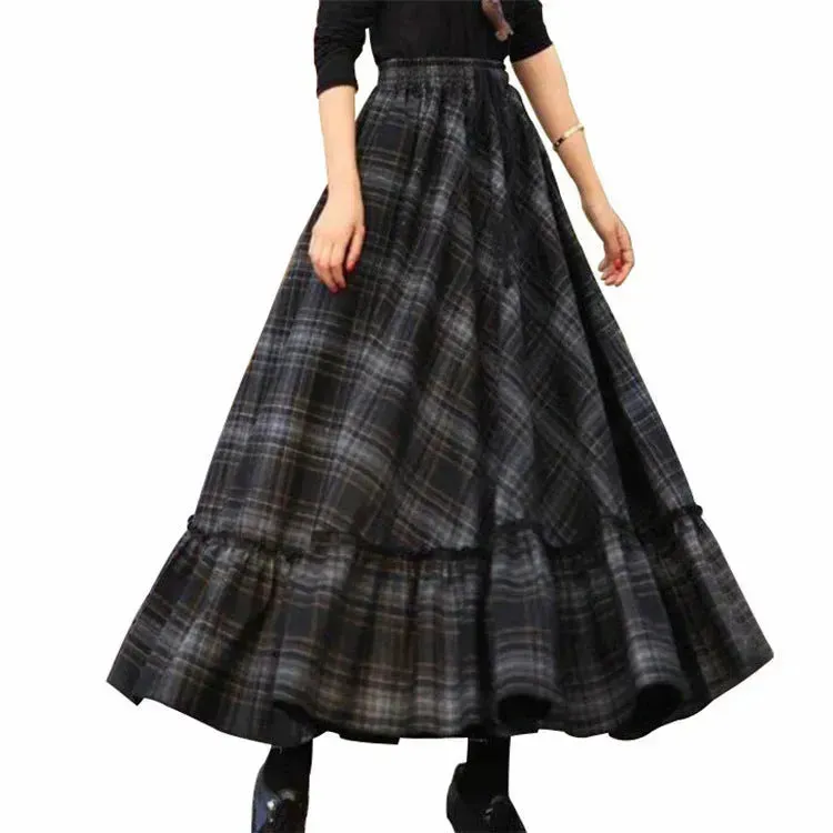 Sweet Plaid Midi Maxi Skirt For Women