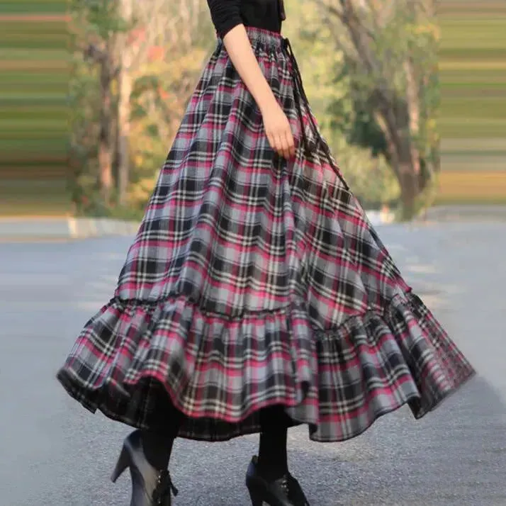 Sweet Plaid Midi Maxi Skirt For Women