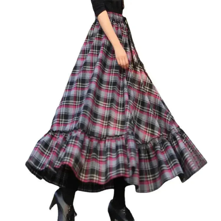 Sweet Plaid Midi Maxi Skirt For Women