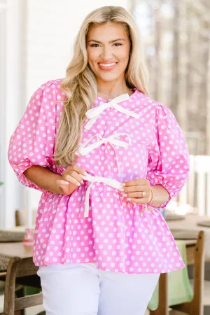 Take It Easy Now Top, Pink Polka Dot