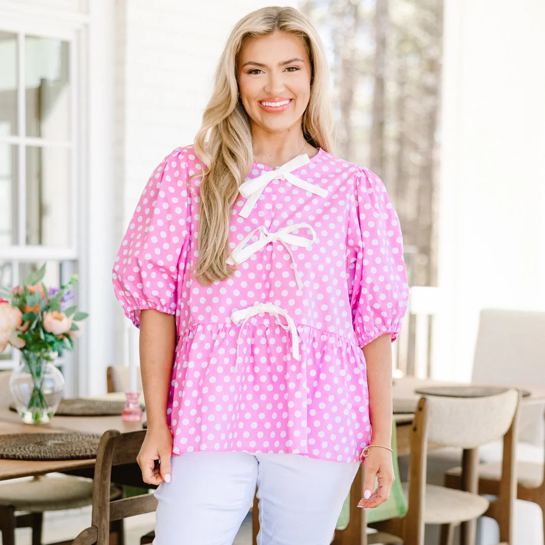 Take It Easy Now Top, Pink Polka Dot