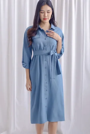 TDC Gittel Utility Shirt Dress In Dark Denim Blue
